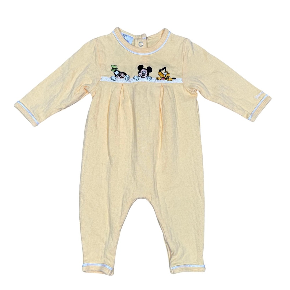 Vintage 90's Disneyland Embroidered Yellow Long Sleeve Romper‎ 6 Months